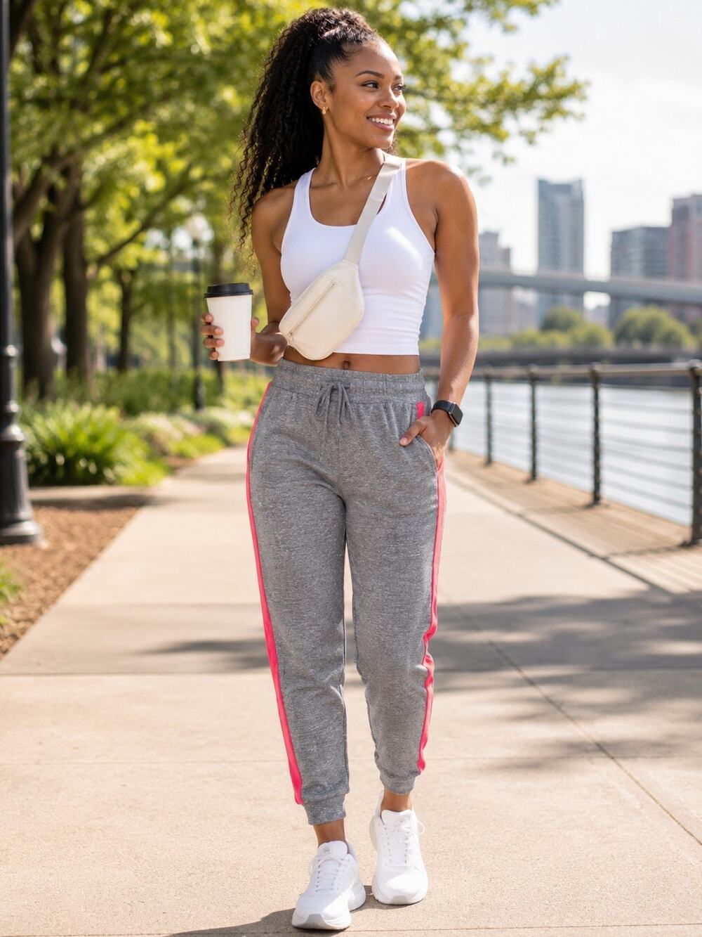 NWT Chaser Gray Pink Side Stripe Jogger Pants Medium